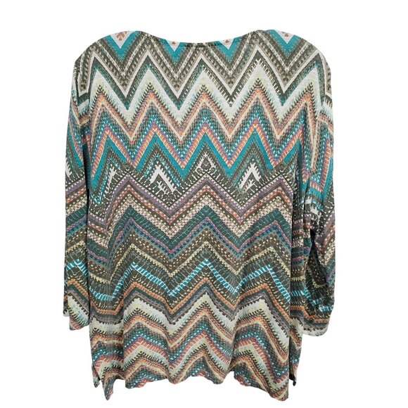 Chicos 2 Size L Top Chevron Print Desert Sunset 3/4 Long Sleeve Lightweight Boho - Picture 3 of 10